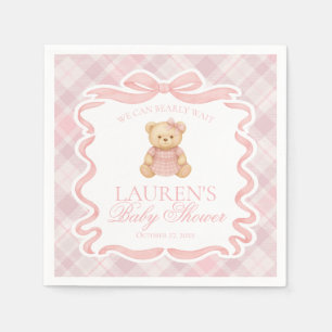 Serviette En Papier Ours à ruban coquet rose plaid tartan Baby Shower