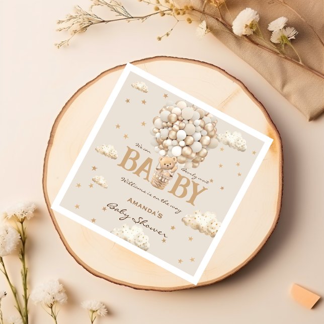Serviette En Papier Ours avec ballons Boho Baby shower neutre (Créateur téléchargé)