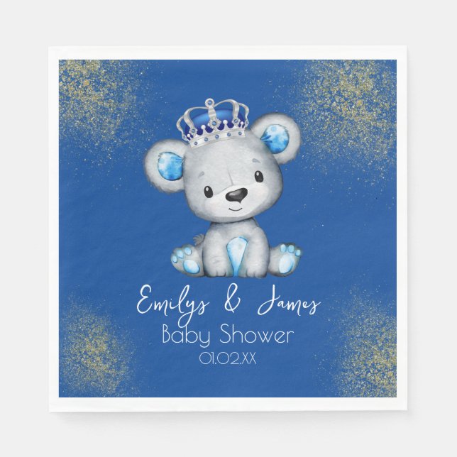 Serviette En Papier Ours Baby shower Prince Sparkly Blue Boys (Devant)