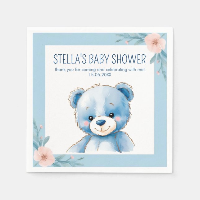 Serviette En Papier Ours bleu bouffant (Devant)