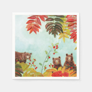 Serviette En Papier Ours Brown Mangeant Baies Rowan Rouge