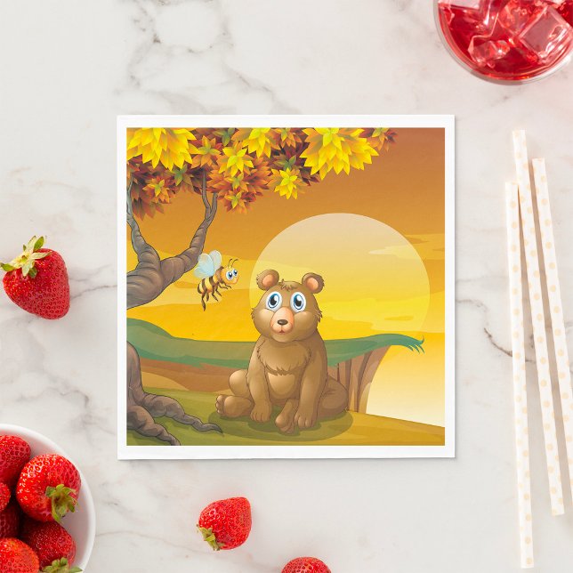 Serviette En Papier Ours Brun Coucher de Soleil (Créateur téléchargé)