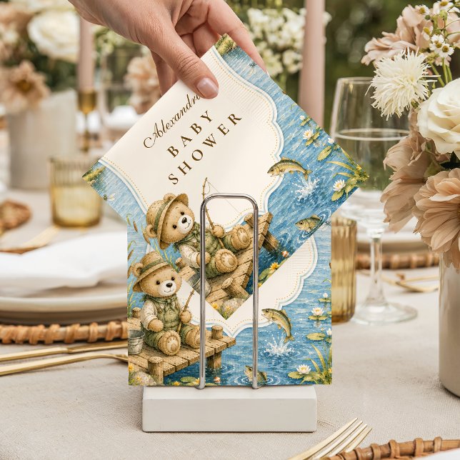 Serviette En Papier Ours Capriceux Fête de Naissance Pêche (Créateur téléchargé)