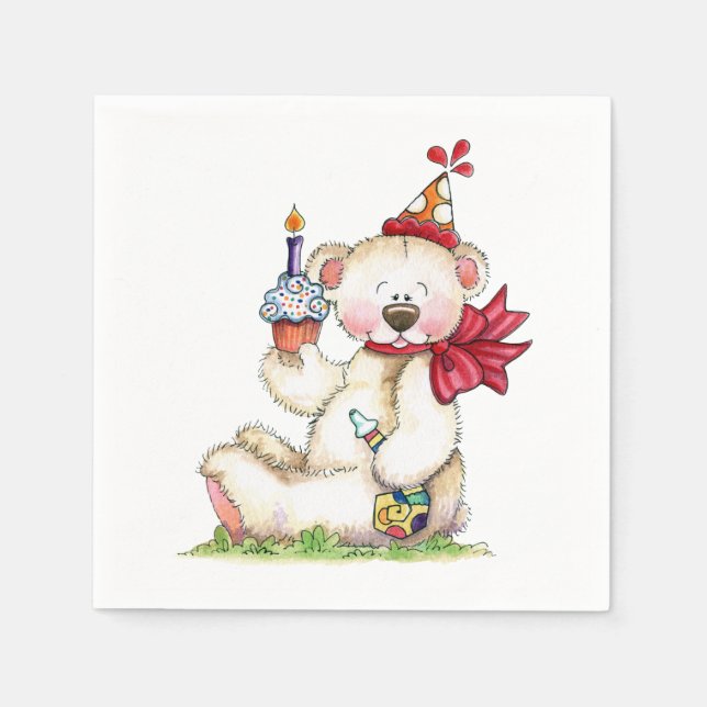 Serviette En Papier Ours d'anniversaire (Devant)