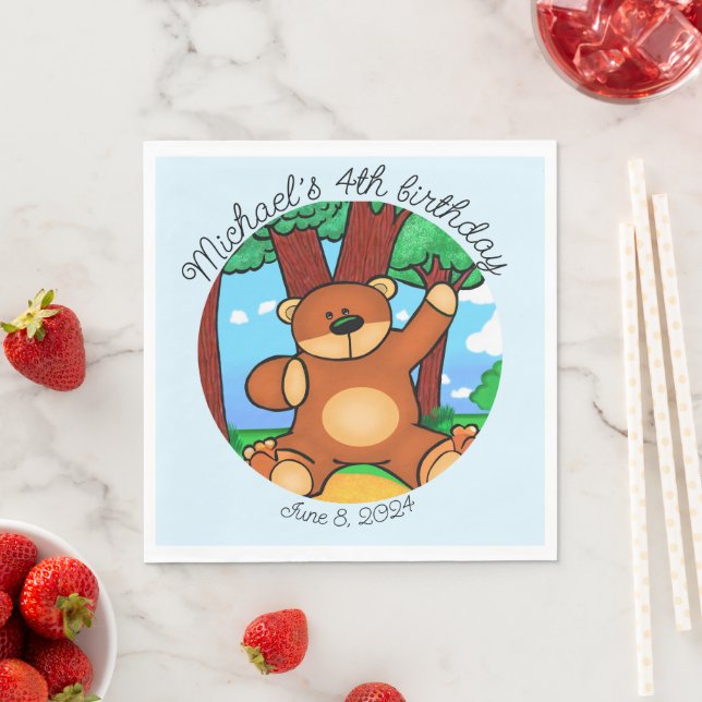 Serviette En Papier Ours dans la prairie d'anniversaire  (En situation)