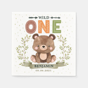 Serviette En Papier Ours de bébé en bois Wild Un Anniversaire servie