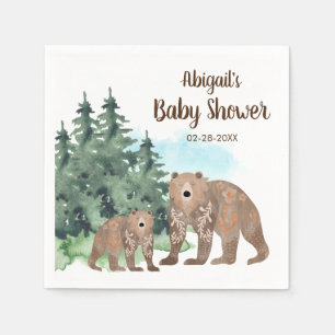 Serviette En Papier Ours de bois Baby shower d'aquarelle neutre
