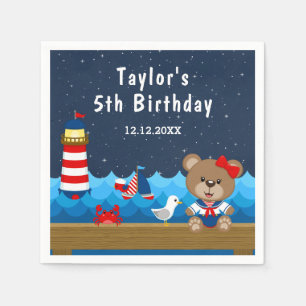 Serviette En Papier Ours de fille nautique rouge et marine Fête d'anni