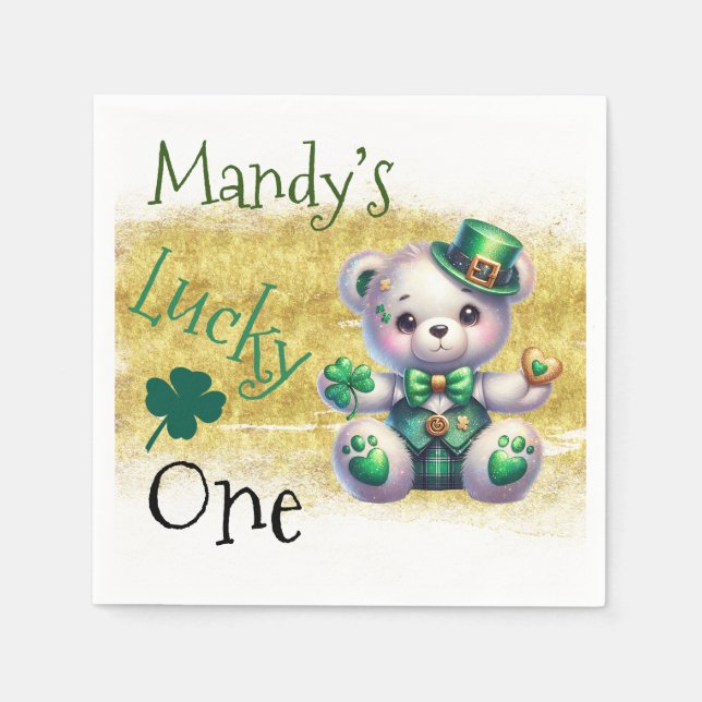 Serviette En Papier Ours de la Saint-Patrick Faux Or Anniversaire Chan (Devant)