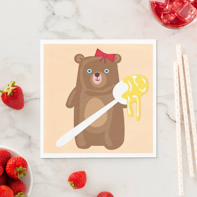 Serviette En Papier Ours de miel adorable avec cuillère et cabot rouge (Créateur téléchargé)