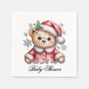 Serviette En Papier Ours de Noël mignon et flocons de neige
