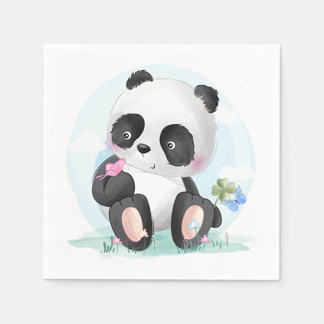 Serviette En Papier Ours de panda aquarelle (Devant)