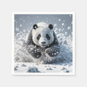 Serviette En Papier Ours De Panda Courir Dans La Neige