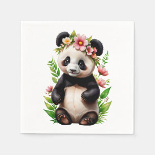 Serviette En Papier Ours De Panda Transparent Avec Fleurs