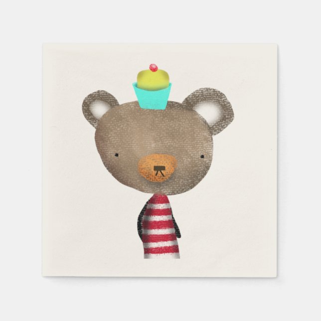 Serviette En Papier Ours de serviettes et cupcake (Devant)