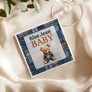 Serviette En Papier Ours en jean rustique patchwork pour Baby Shower