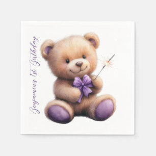 Serviette En Papier Ours en peluche 1er anniversaire Ballons colorés