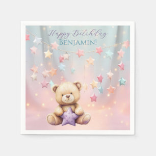 Serviette En Papier Ours en peluche 1er anniversaire Ballons colorés