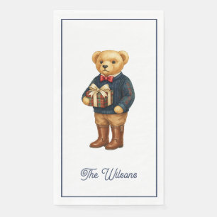 Serviette En Papier Ours en peluche à carreaux de Noël Luxe Preppy