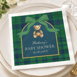 Serviette En Papier Ours en peluche à carreaux vert forêt sombre lunat