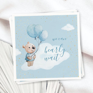 Serviette En Papier Ours en peluche aquarelle Baby Shower Or & Bleu