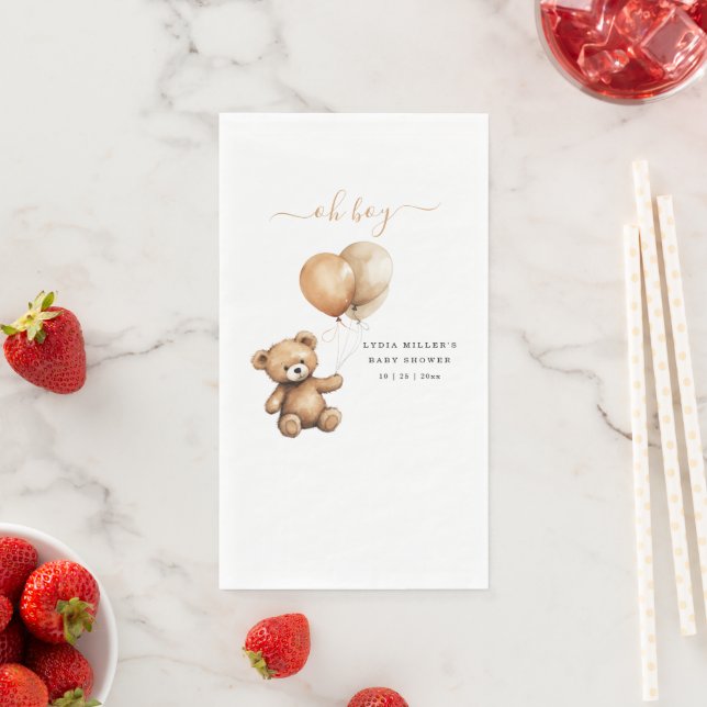 Serviette En Papier Ours en peluche Ballons baby shower neutre (En situation)