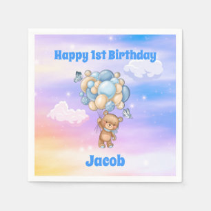 Serviette En Papier Ours en peluche Ballons Bleus 1er Anniversaire