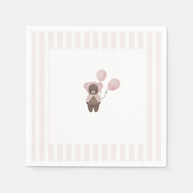 Serviette En Papier Ours en peluche blanc rose (Devant)