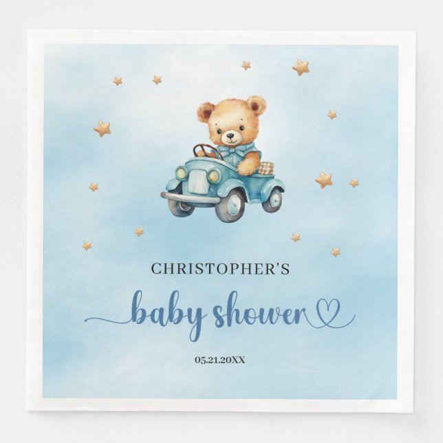 Serviette En Papier ours en peluche dans un baby shower de voiture (Devant)
