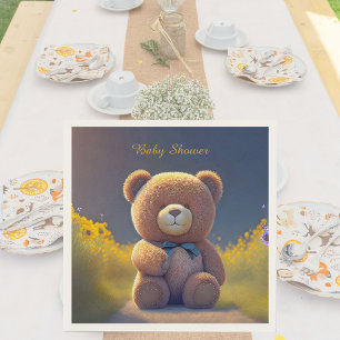 Serviette En Papier Ours en peluche dans une prairie, baby shower mign