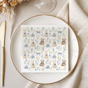 Serviette En Papier Ours en peluche floral bleu Lapin Fête prénatale d