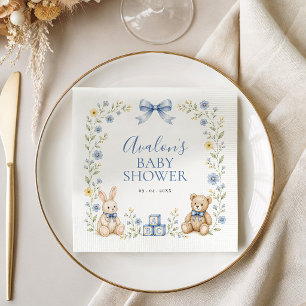 Serviette En Papier Ours en peluche floral bleu Lapin Nursery Baby Sho