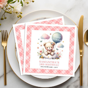 Serviette En Papier Ours en peluche joyeux fleurs en ballon fille napp