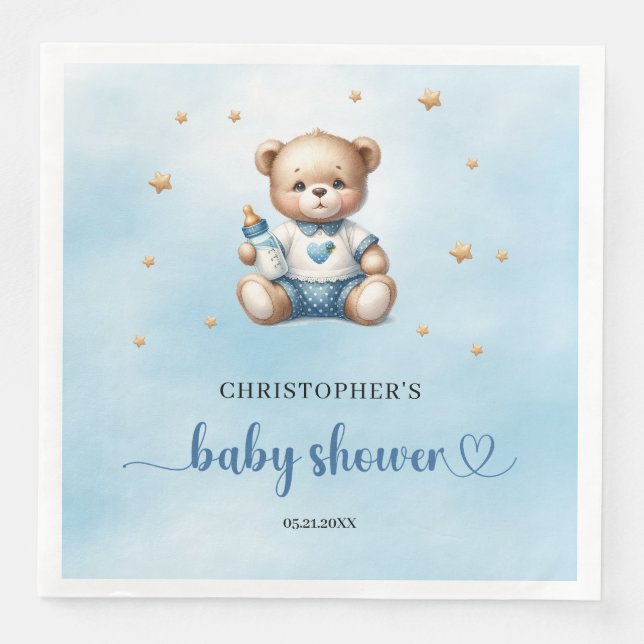 Serviette En Papier Ours en peluche mignon avec baby shower garçon bou (Devant)