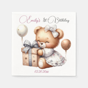 Serviette En Papier Ours en peluche mignonne avec ballons et cadeaux