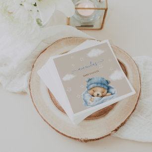 Serviette En Papier Ours en peluche & Nuages Marron Clair Bleu Baby Sh