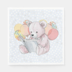 Serviette En Papier Ours en peluche rose lisant un livre 