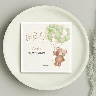 Serviette En Papier Ours en peluche vert neutre Oh Bébé Ballon Bébé
