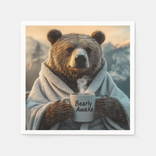 Serviette En Papier Ours en robe tenant de la Mug de café