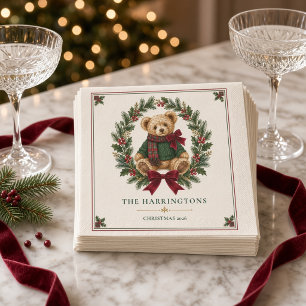 Serviette En Papier Ours en tartan personnalisé Crest Noël