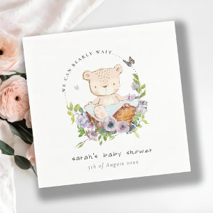 Serviette En Papier Ours En Teddy Cute Dans Panier Fleur Baby shower B