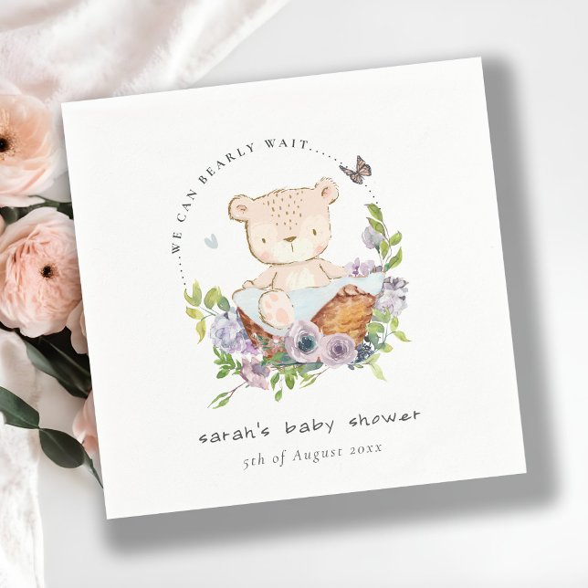 Serviette En Papier Ours En Teddy Cute Dans Panier Fleur Baby shower B (Créateur téléchargé)