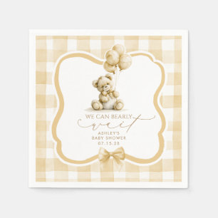 Serviette En Papier Ours en Vichy Beige Fête de Naissance Neutre