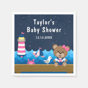 Serviette En Papier Ours fille nautique rose et marine Baby Shower