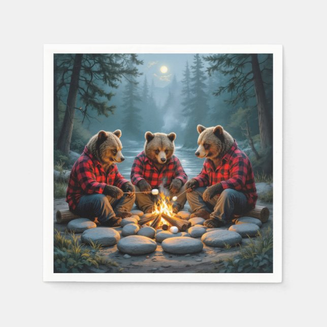 Serviette En Papier Ours Griller Marshmallows (Devant)