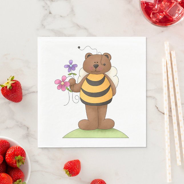 Serviette En Papier Ours habillé en Bumblebee avec Fleurs (Créateur téléchargé)