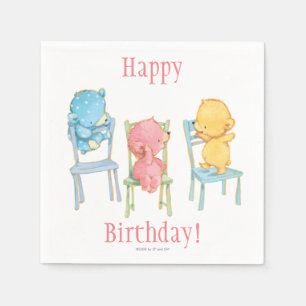Serviette En Papier Ours jaunes, roses et bleus sur chaises
