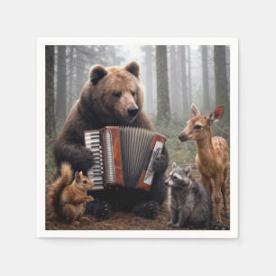 Serviette En Papier Ours jouant de l'accordéon pour les amis de la for