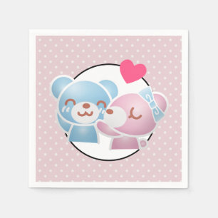 Serviette En Papier Ours KIssing sur Cute Pois et Kawaii