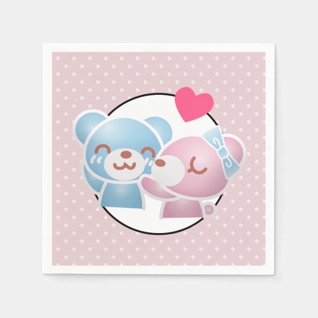 Serviette En Papier Ours KIssing sur Cute Pois et Kawaii (Devant)